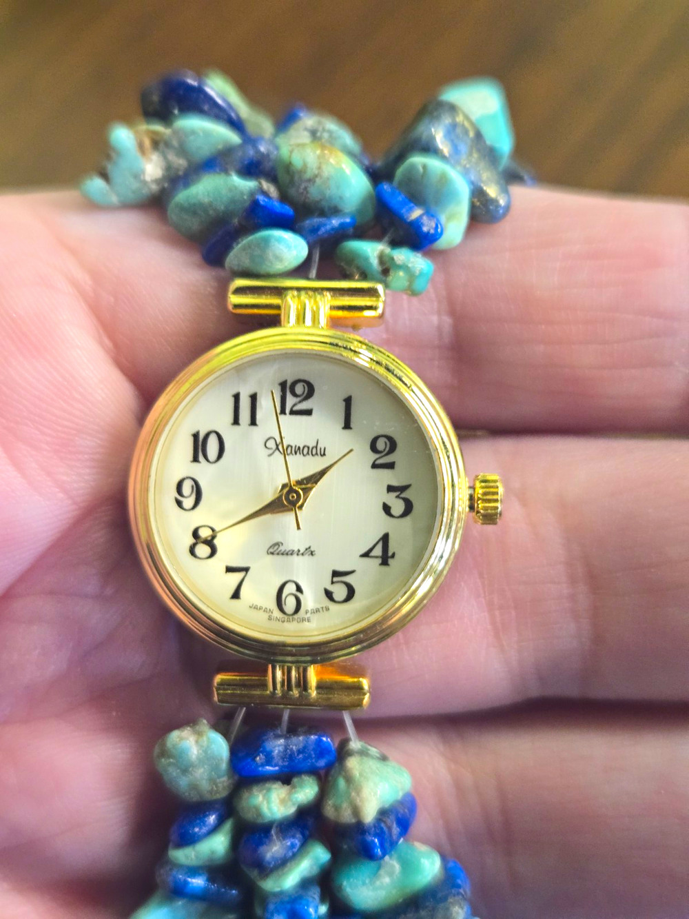 Xanadu Quartz Women's Gold Tone Stone Bracelet Watch Vintage 90s Works